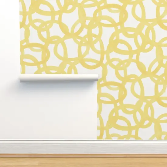 Pre-Pasted Wallpaper 2FT Wide Yellow Graffiti Large Scale Butter Whimsical Custom Pre-pasted Wallpaper by Spoonflower {2}