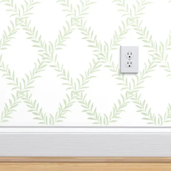 Peel & Stick Wallpaper 2FT Wide Spring Garden Leaf Vine Green White Custom Removable Wallpaper by Spoonflower {4}