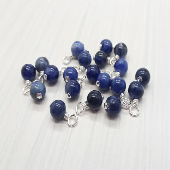 Blue Sodalite 6mm Bead Dangles, Small Gemstone Charms, 10 pieces, Adorabilities {2}