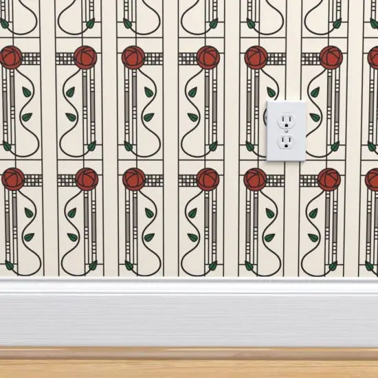 Peel & Stick Wallpaper 2FT Wide Rose Beige Antique Vintage Glasgow Craftsman Victorian Art Nouveau Mackintosh Stain Glass Window Small Scale Custom Removable Wallpaper by Spoonflower {4}