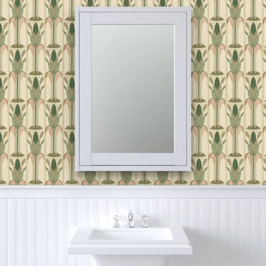 Pre-Pasted Wallpaper 2FT Wide Art Nouveau Deco Floral Vertical Botanical Palms Geometric Custom Pre-pasted Wallpaper by Spoonflower {6}