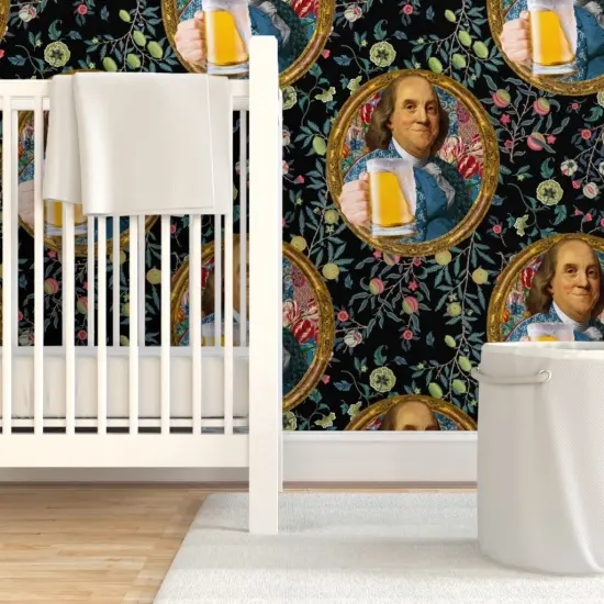 Pre-Pasted Wallpaper 2FT Wide Benjamin Franklin Beer Floral Botanical Portrait Multicolor Constitution Bar Political Figure Historic Figures Pub Funny Cheers Large Scale Custom Pre-pasted Wallpaper by Spoonflower {7}