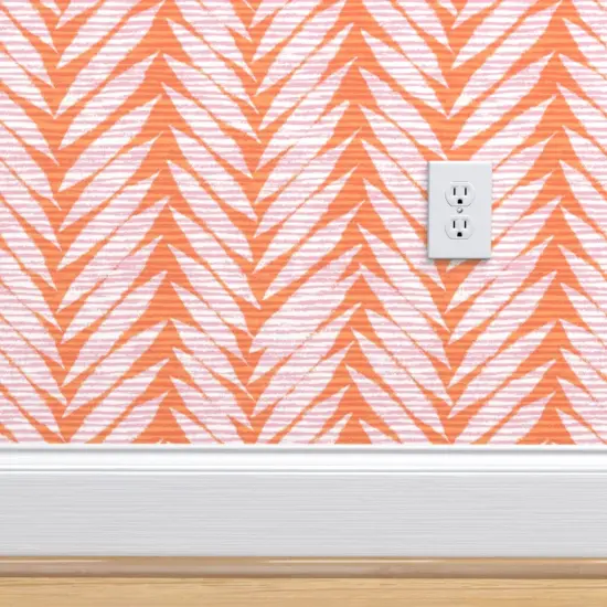 Pre-Pasted Wallpaper 2FT Wide Tropical Stripe Papaya Orange Cotton Candy Pink Summer Vacation Custom Pre-pasted Wallpaper by Spoonflower {4}