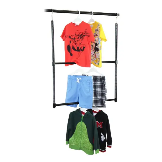 Oceanstar 2-Tier Portable Adjustable Closet Hanger Rod, Black {5}