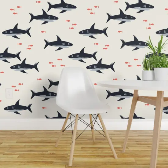Peel & Stick Wallpaper 2FT Wide Ocean Under The Sea Marine Life Nautical Beach Waves Sharks Fish Custom Removable Wallpaper by Spoonflower {1}