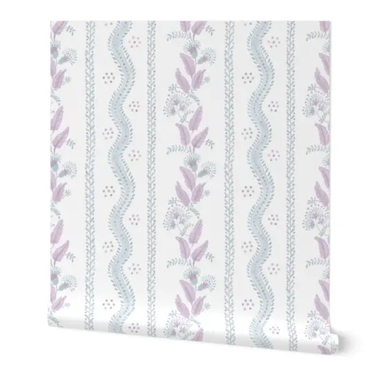 Peel & Stick Wallpaper 2FT Wide Cottagecore Floral Stripe Botanical Grandmillennial Purple Blue Traditional Custom Removable Wallpaper by Spoonflower {7}
