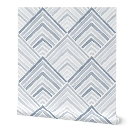 Peel & Stick Wallpaper 2FT Wide Coastal Geometric Modern Blue Monochrome Lines Neutral Beach Sea Chevron Custom Removable Wallpaper by Spoonflower {7}