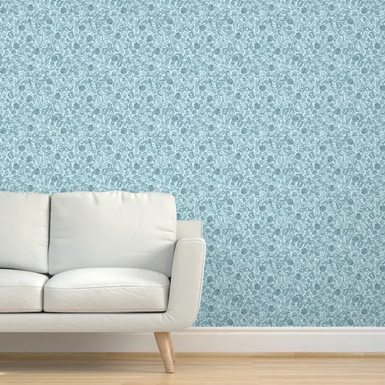 Peel & Stick Wallpaper 2FT Wide Blue Seashells Monochromatic Medium Scale Line Art Custom Removable Wallpaper by Spoonflower {5}