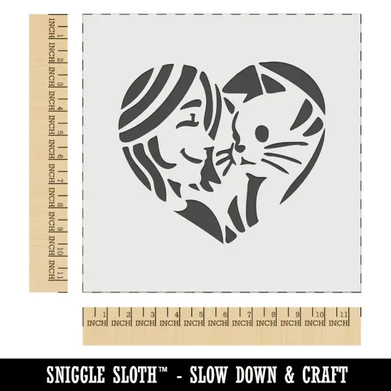 Woman with Cat Kitten Pet in Heart Wall Cookie DIY Craft Reusable Stencil {1}