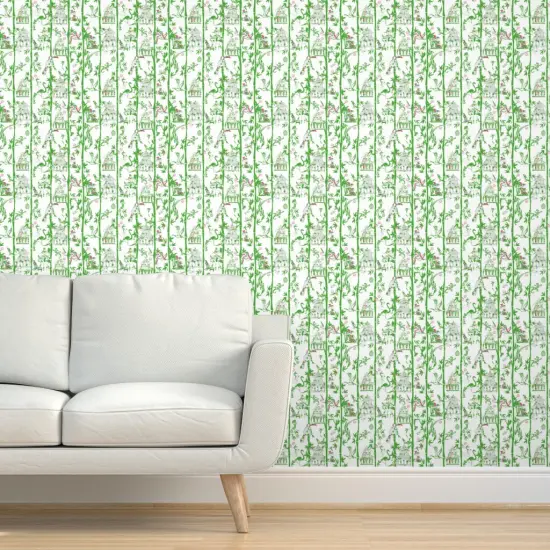 Pre-Pasted Wallpaper 2FT Wide Chinoiserie Preppy Exotic Animal Monkey Cheetah Palm Custom Pre-pasted Wallpaper by Spoonflower {5}