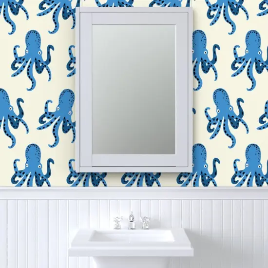 Peel & Stick Wallpaper 2FT Wide Whimsical Octopi Large Scale Coastal Nautical Beach Vacation Sea Life Custom Removable Wallpaper by Spoonflower {6}