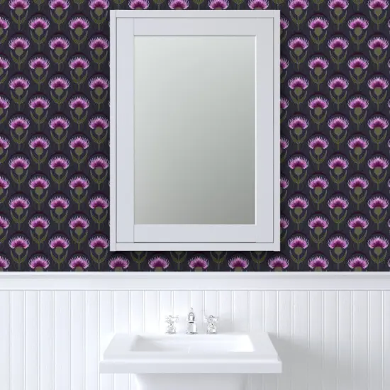 Peel & Stick Wallpaper 2FT Wide Art Nouveau Medium Scale Botanicals Thistle Dark Blue Purple Custom Removable Wallpaper by Spoonflower {6}
