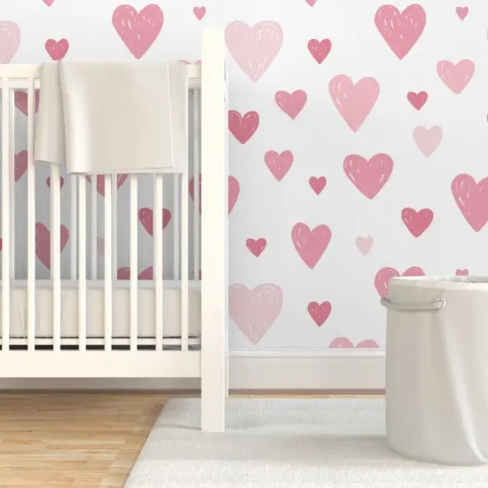 Pre-Pasted Wallpaper 2FT Wide Love Heart Pink Pastel Custom Pre-pasted Wallpaper by Spoonflower {7}