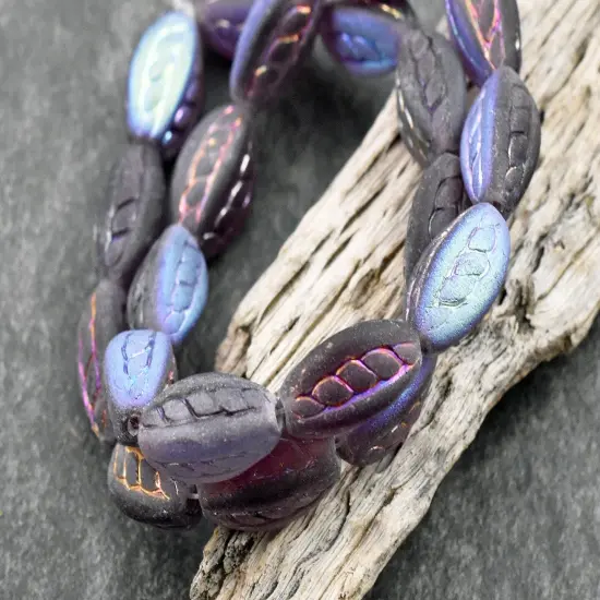 *10* 15x9mm Metallic Copper Rainbow Washed Matte Amethyst Twisted Oval Beads {2}