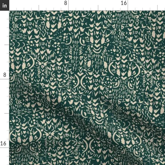 Various Fabrics by the Yard or Fat Quarter Boho Shapes Dark Green Ditsy Hand Painted Custom Printed Fabric by Spoonflower {2}