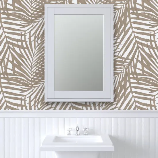 Peel & Stick Wallpaper 2FT Wide Tropical Palm Coastal Watercolor Summer Resort Beach Brown Tree Custom Removable Wallpaper by Spoonflower {6}