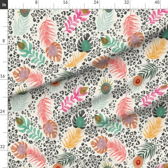 Various Fabrics by the Yard or Fat Quarter Tropical Feathers Pink Green Yellow Peacock Leopard Large Scale Custom Printed Fabric by Spoonflower {1}