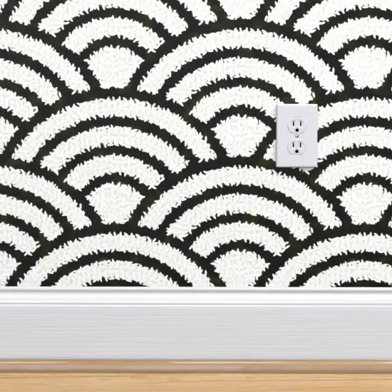 Peel & Stick Wallpaper 2FT Wide Rice And Nori Black White Japan Japanese Wave Geometric Monochrome Stripes Custom Removable Wallpaper by Spoonflower {4}