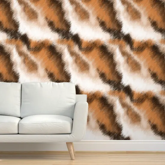 Peel & Stick Wallpaper 2FT Wide Black White Orange Animal Print Fur Calico Cat Hair Watercolor Pencil Large Scale Custom Removable Wallpaper by Spoonflower {5}