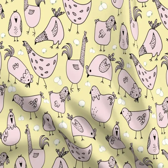 Various Fabrics by the Yard or Fat Quarter Hand Drawn Chickens Pink Yellow Eggs Whimsical Cartoon Custom Printed Fabric by Spoonflower {5}