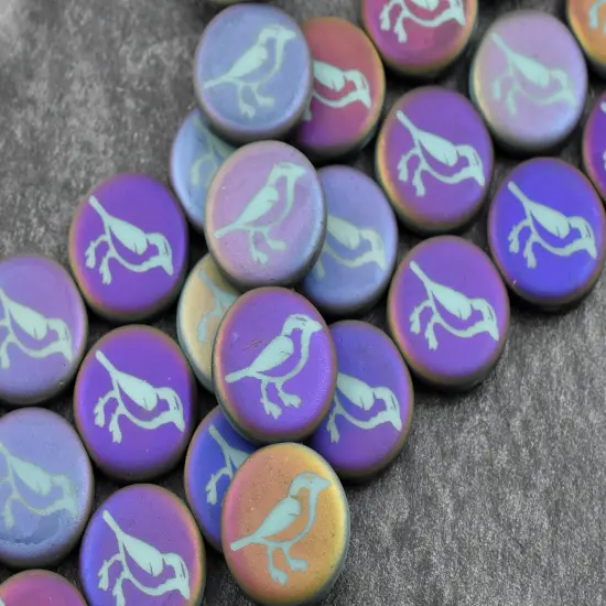 *8* 14mm Matte Opaque Turquoise Metallic Iris Bird Laser Tattoo Coin Beads {2}