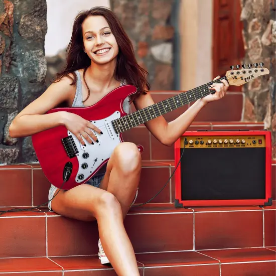LyxPro Electric Guitar Amp, 40 Watt Portable Amplifier Red {6}