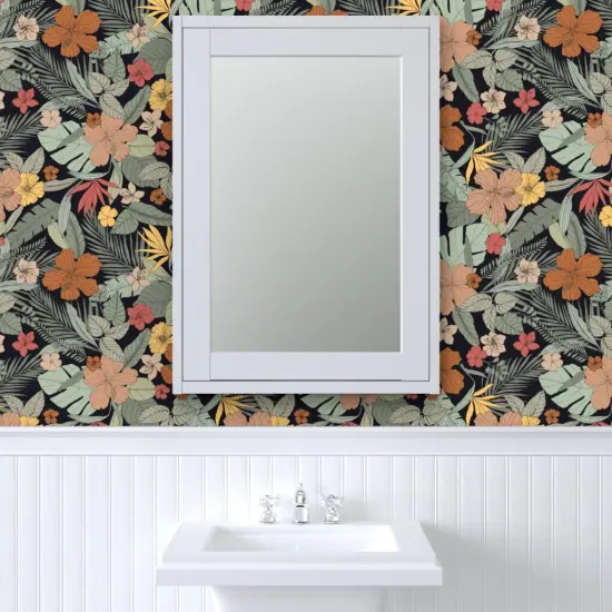 Peel & Stick Wallpaper 2FT Wide Tropical Floral Exotic Jumbo Scale Flowers Hibiscus Leaves Botanical Custom Removable Wallpaper by Spoonflower {6}