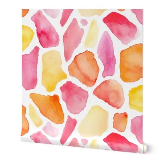 Peel & Stick Wallpaper 2FT Wide Watercolor Pink Orange Yellow Bright Whimsical Animal Print Custom Removable Wallpaper by Spoonflower {7}