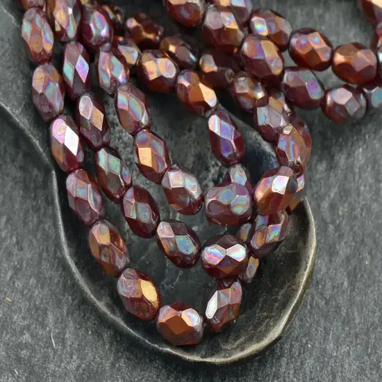 *20* 5x7mm Bronze AB Washed Burnt Orange Fire Polished Faceted Oval Beads {2}