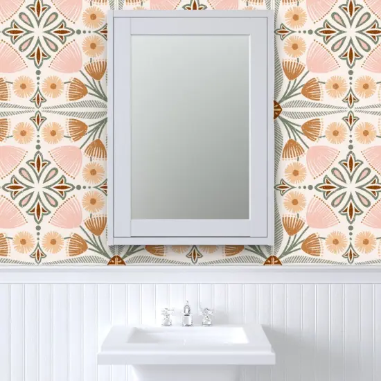 Peel & Stick Wallpaper 2FT Wide Tiles Pinks Tuscan Blush Italian Villa Floral Quatrefoil Large Scale Custom Removable Wallpaper by Spoonflower {6}