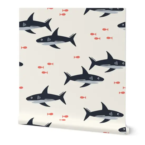 Peel & Stick Wallpaper 2FT Wide Ocean Under The Sea Marine Life Nautical Beach Waves Sharks Fish Custom Removable Wallpaper by Spoonflower {7}