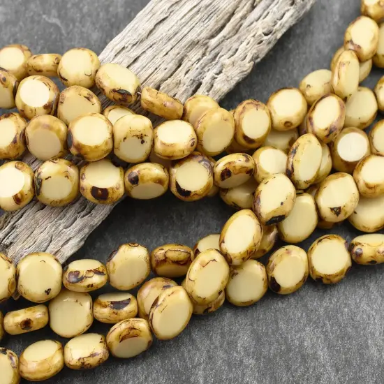 *17* 12x10mm Beige Travertine Table Cut Oval Beads {2}