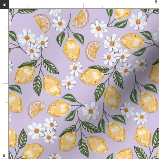 Various Fabrics by the Yard or Fat Quarter Lemonade Yellow And Purple Small Scale Summer Fruit Lemon Floral Daisy Flower Lemons Lavender Custom Printed Fabric by Spoonflower {4}