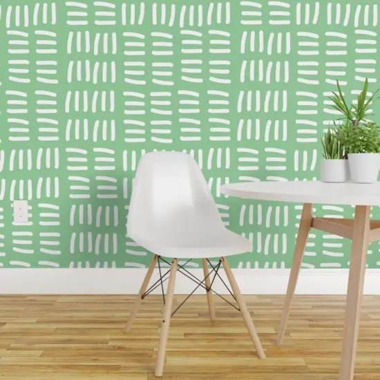 Peel & Stick Wallpaper 2FT Wide Modern Pastel Abstract Green Whimsical Geometric Lines Wavy Zigzag Custom Removable Wallpaper by Spoonflower {1}