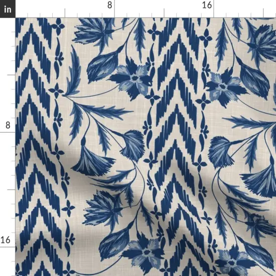Various Fabrics by the Yard or Fat Quarter Folk Floral Stripe Large Scale Blue Tan Chintz Flowers Custom Printed Fabric by Spoonflower {2}