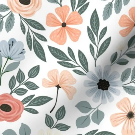 Various Fabrics by the Yard or Fat Quarter Coral Floral Sage Green Leaf Pretty Flowers Delicate Garden Custom Printed Fabric by Spoonflower {7}