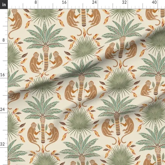 Various Fabrics by the Yard or Fat Quarter Beige Art Deco Monkeys Safari Palm Trees Travel Boho Muted Neutrals Summer Animals Plants Large Scale Custom Printed Fabric by Spoonflower {1}