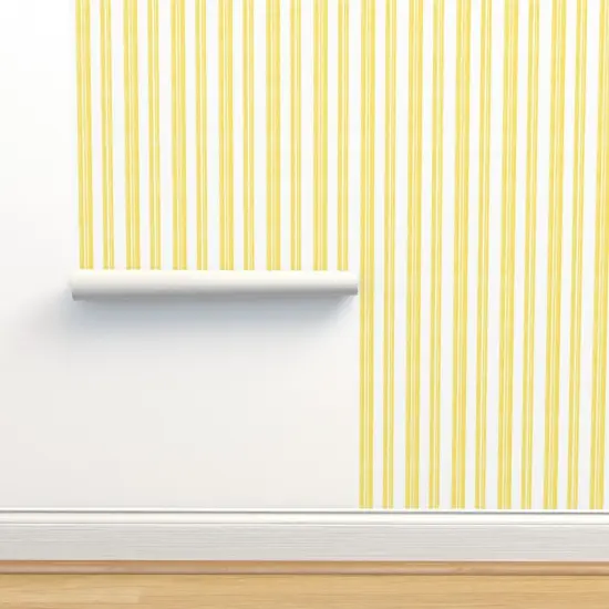 Pre-Pasted Wallpaper 2FT Wide Yellow Painted Stripe Contemporary Limon Modern Coastal Summer Sunny Happy Large Scale Custom Pre-pasted Wallpaper by Spoonflower {2}