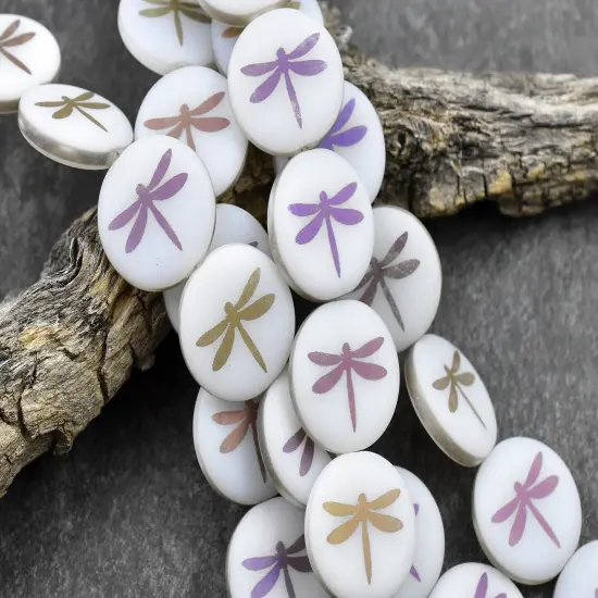 *8* 16mm Alabaster Sliperit Laser Tattoo Dragonfly Coin Beads {3}