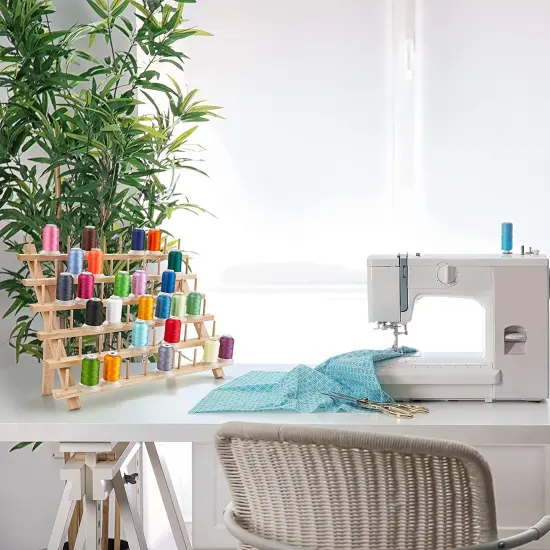 JumblCrafts Wooden Thread Rack Holder. 60-Spool Thread Organizer Rack W/ Hooks & Flip-Out Legs, 16.1&rdquo;x1.9&rdquo;x13.2&rdquo; {3}