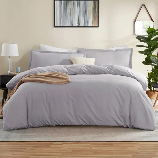 Nestl Double Brushed Microfiber Duvet Cover Set Gray Lavender {1}