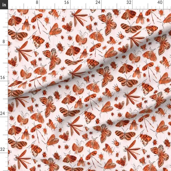 Various Fabrics by the Yard or Fat Quarter Orange Bugs Retro Vintage Large Scale Fifties Style On Pink Butterfly Beetle Custom Printed Fabric by Spoonflower {1}