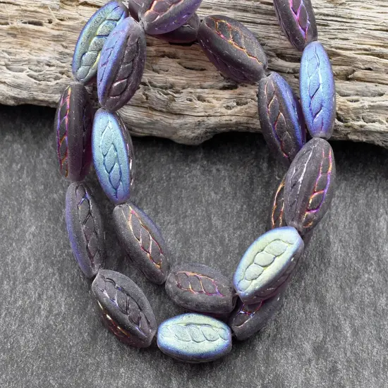 *10* 15x9mm Metallic Copper Rainbow Washed Matte Amethyst Twisted Oval Beads {3}