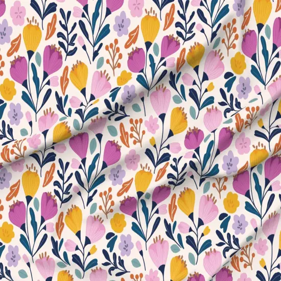 Various Fabrics by the Yard or Fat Quarter Crocus Bloom Whimsical Floral Modern Garden Botanical Purple Yellow Large Scale Custom Printed Fabric by Spoonflower {6}