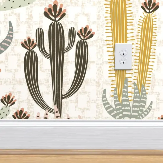 Peel & Stick Wallpaper 2FT Wide Cactus Neutral Large Scale Western Desert Succulent Plant Botanical Floral Custom Removable Wallpaper by Spoonflower {4}
