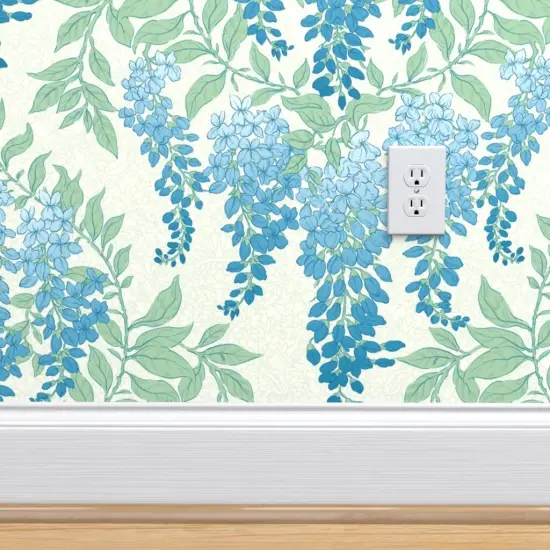 Peel & Stick Wallpaper 2FT Wide Art Deco Floral Botanical Wisteria Cottagecore Garden Vine Leaves Vintage Flowers Hand Drawn Custom Removable Wallpaper by Spoonflower {4}