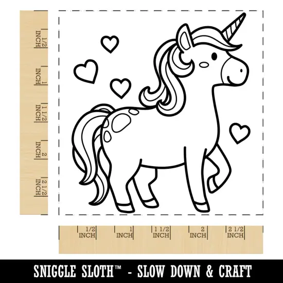 Cute Unicorn with Hearts Square Rubber Stamp for Stamping Crafting {1}