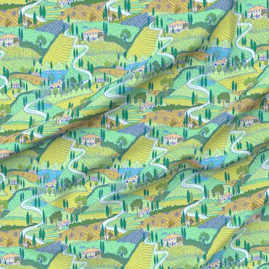 Various Fabrics by the Yard or Fat Quarter Multicolor Painting Farmland Villa Italian Landscape Large Scale Countryside Tuscan Mediterranean Custom Printed Fabric by Spoonflower {6}