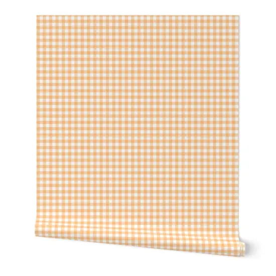 Peel & Stick Wallpaper 2FT Wide Orange Check Gingham Small Scale Cottagecore French Country Farmhouse Spring Summer Classic Traditional Custom Removable Wallpaper by Spoonflower {7}