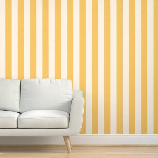 Pre-Pasted Wallpaper 2FT Wide Lemon Yellow Stripe Amalfi Pool Cabana Simple Large Scale Custom Pre-pasted Wallpaper by Spoonflower {5}